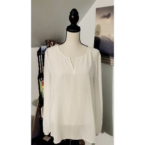 Ruff Hewn Grey Minky dimple dot White Long Sleeve Cottagecore Blouse Size XL